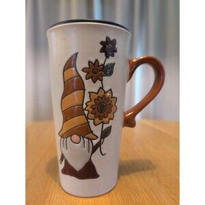 Sheffield Home Gnome Ceramic Travel Mug Autumn Fall Pumpkin Lidded Sunflower